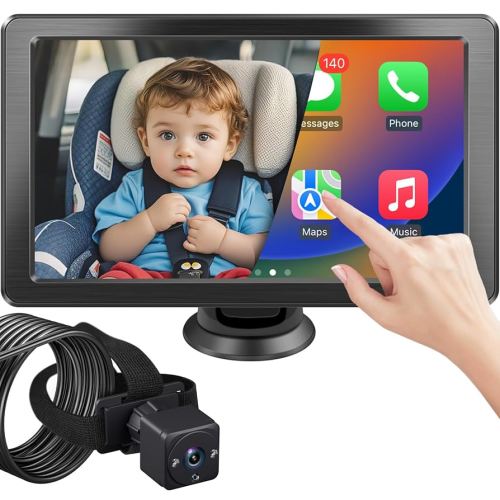 7" HD Touchscreen Baby Car Camera - Car Baby Monitor with Apple CarPlay, 1080p Ultra Night Vision, Invisible Infrared Lights, 150° Wide Angle, Easy Installation, Fits Most Cars