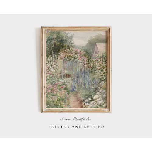 MAILED Giclée Print | Flower Garden Antique Watercolor Painting | Vintage Spring Artwork | Cottage Farmhouse | Cottagecore Decor Wall Art