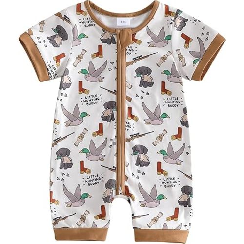 Baby Boy Camo Hunting Clothes Deer/Mallard Duck Romper Zipper Jumpsuit Little Hunting Buddy Summer Outfit