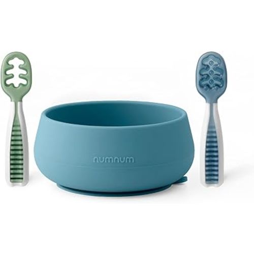 NumNum Suction Bowls for Babies & Toddlers, Extra Strong Non-Slip Suction, 100% Food-Grade Silicone, BPA-Free, Microwave & Dishwasher Safe, Baby-Led Weaning Bowls for 4+ Months & GOOtenils Blue/Green