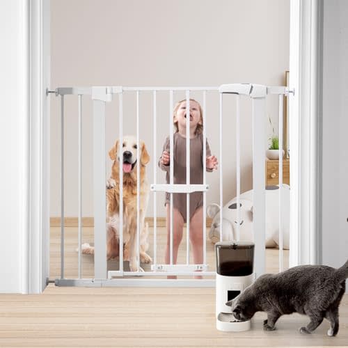 Tiovo 36" Extra Tall Baby Gate with Cat Door Adjustable, 29"-41" Auto Close Tall Dog Gate for Stairs, Doorway, House, Kitchen, Pressure Mounted & Dual-Lock Design Sturdy Pet Gate with Small Pet Door