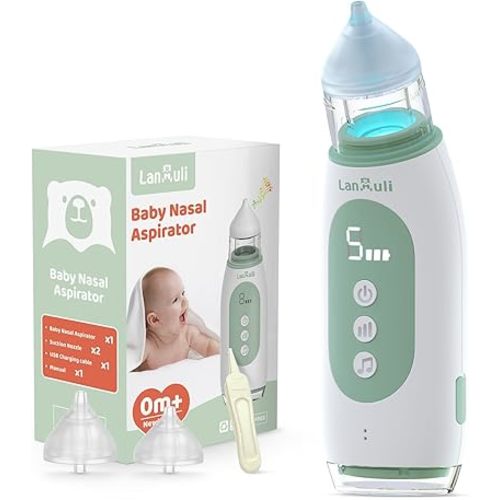 Hospital-Grade Nasal Aspirator for Baby, Automatic Toddler Nose Sucker, Infant Snot Cleaner with Adjustable Suction Level, Music and Light Soothing Function - Green