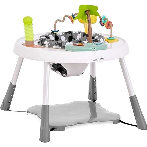 Dream On Me Curio Sit N Seek Baby Activity Center in Grey, 2 in 1 Activity Center and Play Table with 3 Detachable Toys and Music, 3 Level Height Adjustable Positions Activity Center for Baby