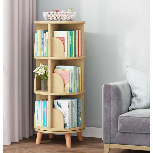 3 Tiers Rotating Bookshelf, Wooden Round Bookcase Floor Standing Display Storage Rack Multi-Functional Corner Organizer for Bedroom Study Room Living Room
