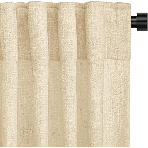 INOVADAY Linen Curtains for Living Room Bedroom, Back Tab Sheer Privacy Curtains 2 Panels, Light Filtering Farmhouse Drapes W50xL96 Beige