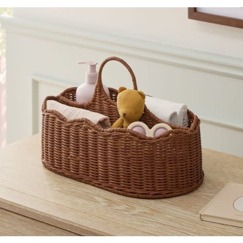 Scallop Rattan Diaper Caddy-Walnut