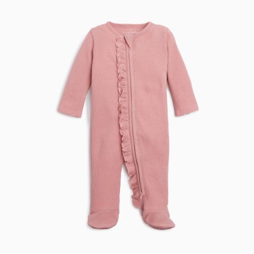 Tiny Kind Ruffle Organic Waffle Footie - Rose, Newborn