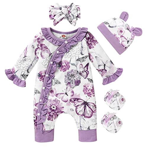 GRNSHTS Newborn Girl Floral Jumpsuit Baby Girl Long Sleeve Ruffle Romper Overall Coming Home Outfits