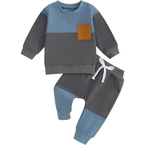 4-5 T Toddler Baby Boy Fall Winter Clothes Color Block Long Sleeve Sweatshirt Pullover Tops + Joggers Pants Outfit Set
