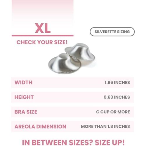 SILVERETTE® The Original Silver Nursing Cups, Nipple Covers for Breastfeeding Essentials, Pure 925 Silver Nipple Shields for Breastfeeding Newborn, Lightweight Nursing Cups, XL Size