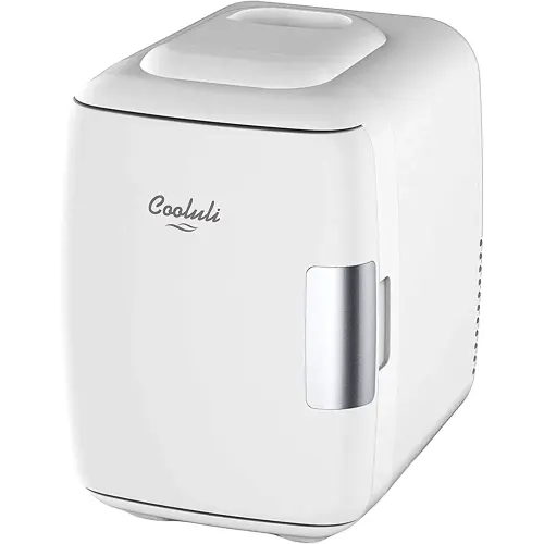 Cooluli Mini Fridge for Bedroom - Car, Office Desk & Dorm Room - Portable 4L/6 Can Electric Plug In Cooler & Warmer for Food, Drinks, Skincare Beauty & Makeup - 12v AC/DC & Exclusive USB Option, White