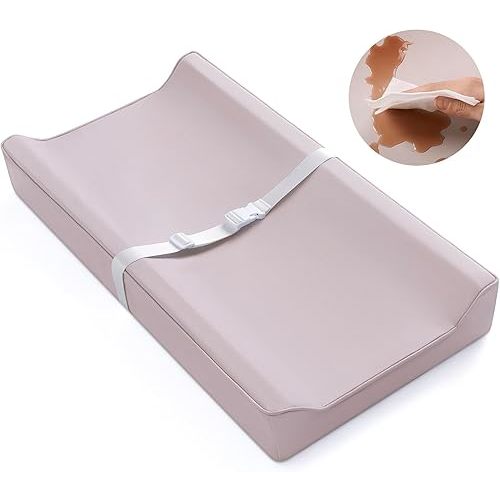 Blissful Diary Vegan Leather Baby Changing Pad with Waterproof & Wipe-Clean PU Cover, Standard Size Cozy Baby Changing Table Pads for Dressers/Tables, Taupe