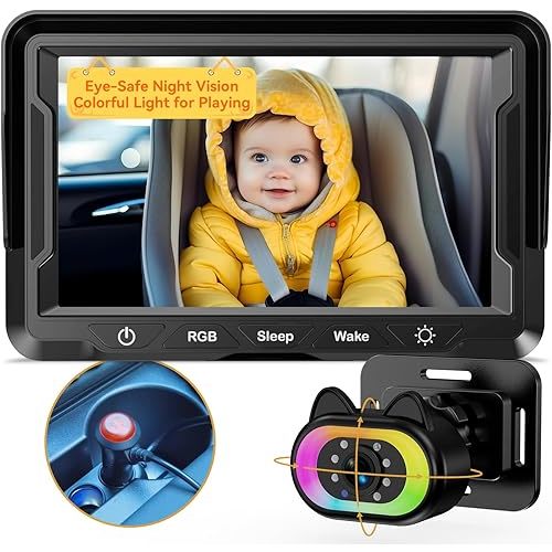Baby Car Camera for Backseat – HD 1080P, 150° Wide Angle, Night Vision, Easy Installation, Adjustable LED Light, 4.3” LCD Display, Anti-Glare, Safety Monitor for Parents