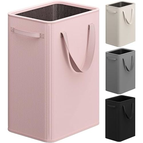 Optish 90L Pink Slim Laundry Hamper, Large Laundry Basket with Handles, Baby Hamper for Nursery, Dorm, Bedroom, Living Room, Collapsible Laundry Basket