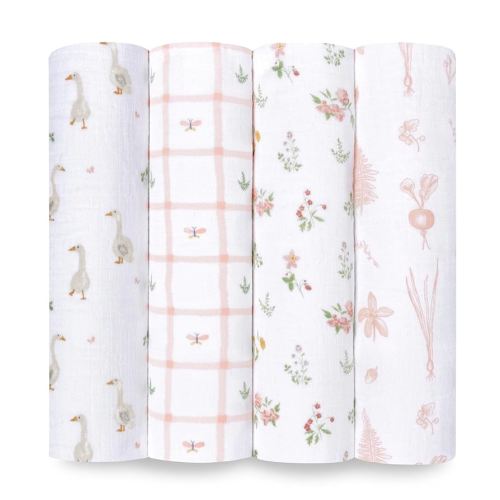 aden + anais Essentials Baby Muslin Swaddle Blankets, 4 Pack-Country Floral