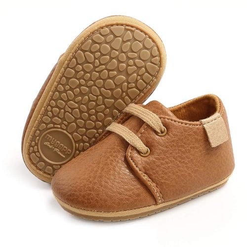 SOFMUO Baby Boys Girls Lace Up Leather Sneakers Soft Rubber Sole Infant Moccasins Newborn Oxford Loafers Anti-Slip Toddler Wedding Uniform Dress Shoes