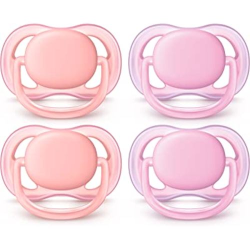 Philips AVENT Ultra Air Pacifier 0-6 Months, Pink/Peach, 4 Pack, SCF245/40