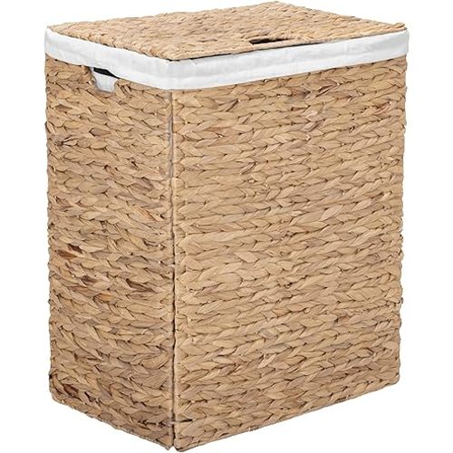 Seville Classics Premium Natural Handwoven Portable Laundry Bin Basket with Carrying Handles, Natural Water Hyacinth, Rectangular, Volume: 2.5 bushels or 3.1 cu. ft, 18.5" W x 12.2" D x 24" H