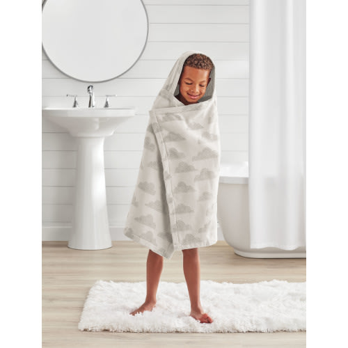Your Zone Kids Gray Cloud Cotton Hooded Towel with Hand Pockets, Gray