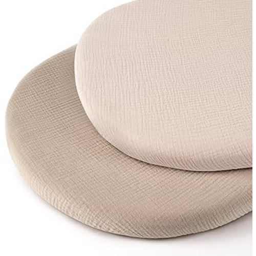 Muslin Bassinet Sheets for Baby Neutral, Soft Breathable Cotton Fitted Sheets for Oval, Rectangle, Hourglass Bassinet Mattress/Pad - 2 Pack (Ivory& Ash)