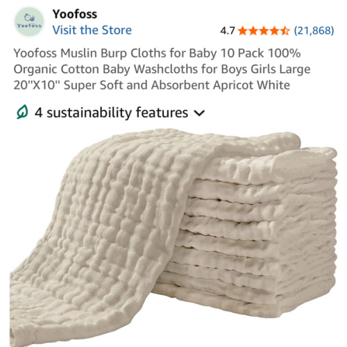 Yoofoss Muslin Burp Cloths for Baby 10 Pack 100% Organic Cotton Baby Washcloths for Boys Girls Large 20''X10'' Super Soft and Absorbent Apricot White