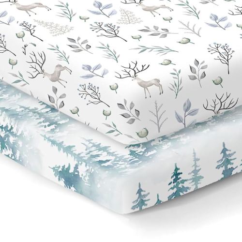 100% Organic Cotton Fitted Mattress Sheets for Graco Pack n Play, Babyletto, Pamo Babe, Dream on Me, Evenflo, Baby Trend, Hygge Hush Portable/Mini Crib/Playards, and Beka Bedside Bassinet 2 Pk