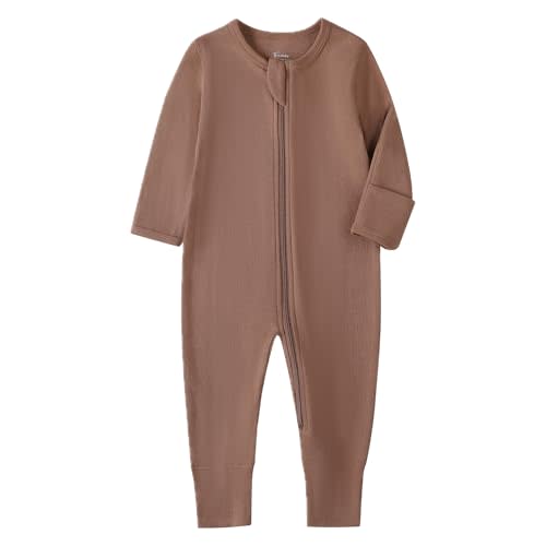 O2 BABY Organic Cotton Baby Footless Pajamas, Zip Front Baby Boys Girls Romper, Long Sleeve Sleep and Play
