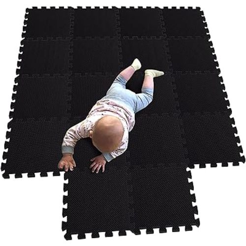 MQIAOHAM® Interlocking Soft Foam Floor Mats EVA Puzzle Tiles Protective Flooring Set Floor Protector Surface Protection Underlay Mat for Sports Exercise Gym Fitness Basement Garage Workshop Black 104