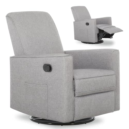 Evolur Raleigh Upholstered Manual Glider Recliner– Rocking & 360° Swivel with Smooth Glide – Greenguard Gold & FSC Certified – Modern Nursery and Living Room Chair in Light Grey