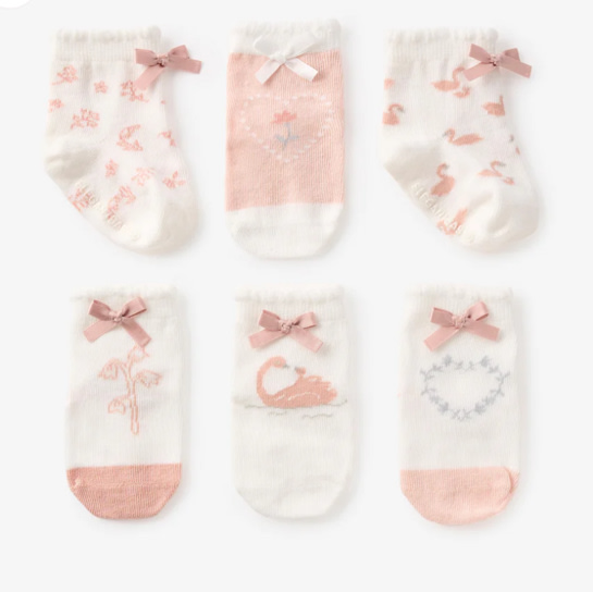 Swan Non-Slip Baby Socks 6 PK