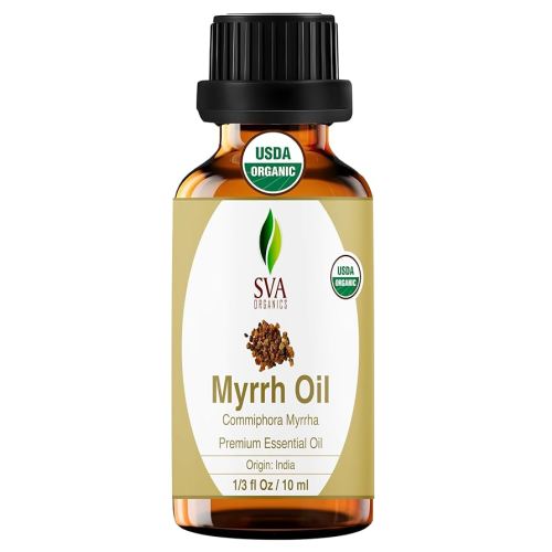 SVA Myrrh Essential Oil Organic – 1/3 Fl Oz – 100% Natural Organic Myrrh Oil - for Diffuser, Hair Care, Face, Skin Care, Aromatherapy, Scalp and Body Massage, Soap and Candle Making