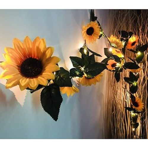 Fielegen 30 LED Artificial Sunflower Garland with Lights Battery Powered 7.2ft Sunflower Vine Fake Flowers Garland String Lights for Indoor Bedroom Holiday Garden Wedding Birthday Party Table Decor