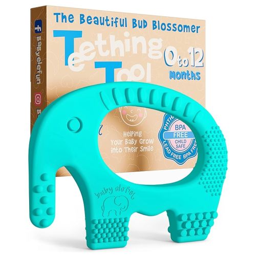 Teething Toys for Babies Age 0 to 12 Months - Baby Elefun 5X Pain Relief Smart Teether - Zero Developmental Delay Silicone Baby Teething Toy Ring - Cute Infant Shower Gift Chew Toy for Babies - 0-6 Мonths - 0-6 Turquoise