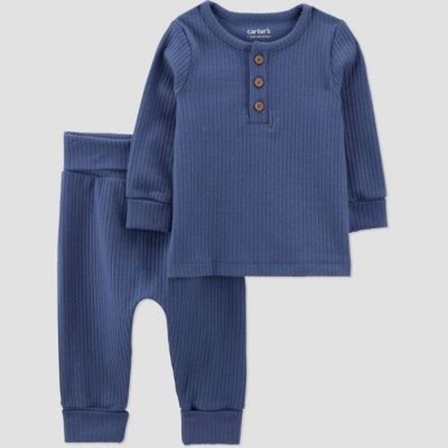 Carter's Just One You® Baby Boys' 2pc Textured Knit Top & Bottom Set - Blue Newborn: Cotton Elastane Pullover & Pants