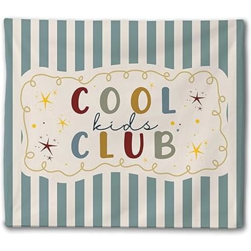 FLAWAFLOMA Boho Nursery Wall Tapestry, Kids Tapestry for Bedroom, Cool Kids Club Blue Striped Tapestries Wall Hanging for Boys Girls Toddler Nursery Room Playroom Classroom Decor, 50x60 Inch