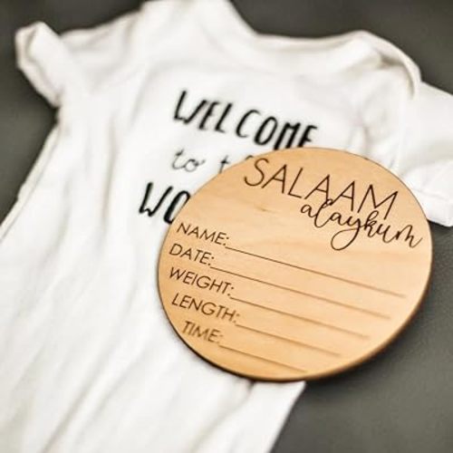 Generic Salaam Alaikum Blessings Personalized Muslim Newborn Sign Birth Announcement | Baby Birth Stats | Muslim Baby | Salaam World Baby Sign, Wood