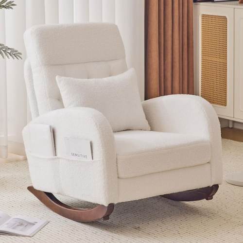 Beige Velvet Rocker Armchair