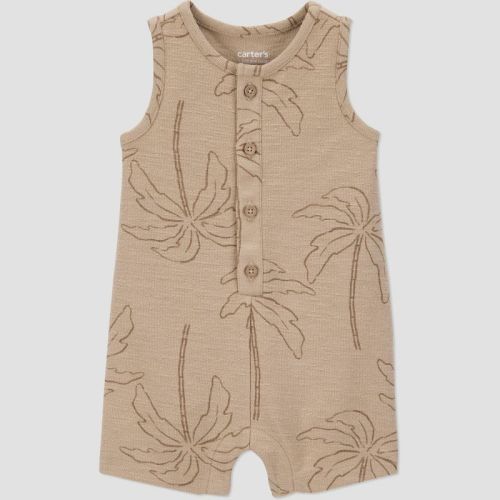 Carter's Just One You® Baby Boys' Solid Textured Palm Romper - Brown 3M: Cotton-Polyester, Henley Neckline