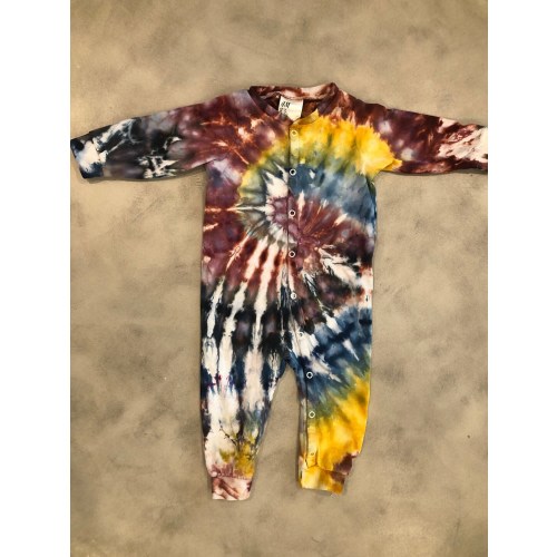 HENDRIX Tie Dye Baby Union Suit | Tocayo Hand Dyed Infant LS Bodysuit | Organic Cotton Sleep Romper | Coveralls | Size 2 4 6 9 months