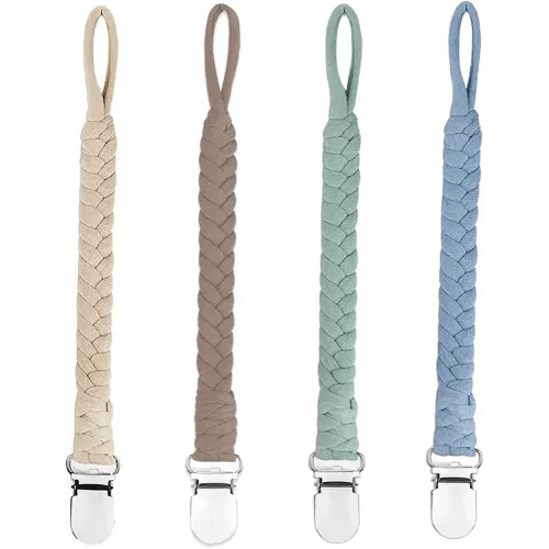4 Pcs Pacifier Clip, Pacifier Clips for Boys & Baby Girls Pacifier Holder Clip Binky Clips Braided 100% Handmade Fits All Pacifiers(Blue, 4 Pack)