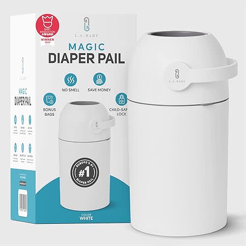 Magic Diaper Pail - Patented 100% Odor-Free System with Child-Safe Lock - Award-Winning Design - No Refills Required - Works with Regular Trash Bags - White