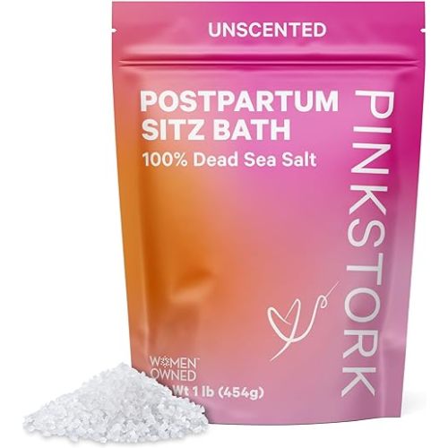 Pink Stork Postpartum Sitz Bath Soak: Dead Sea Salt for Perineal Care & Cleansing, Postpartum Recovery, Labor and Delivery Essentials, Women-Owned, Unscented, 16 oz