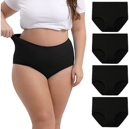 INNERSY Women's Plus Size XL-5XL Cotton Underwear High Waisted Briefs Panties 4-Pack