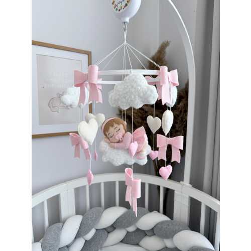 Pink Bow Baby Mobile - Sweet Nursery Decor for Newborn Girls.Bow baby girl mobile.Crib mobile with bows.Personalized crib mobile for a girl.