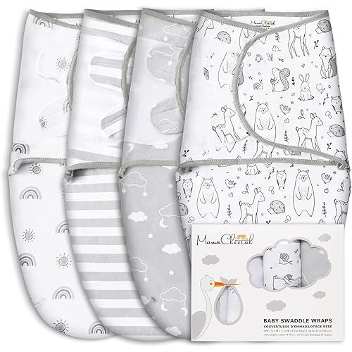 Mama Cheetah Baby Swaddle Sack, Organic Swaddle Blanket, Newborn Swaddle Sleep Sacks, Adjustable Infant Swaddle Wrap, Easy Swaddles for Boy Girl 0-3 Month, Baby Essentials, Nursery Swaddling, 4-Pack