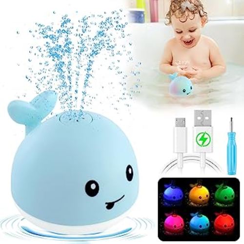 Gigilli Baby Whale Bath Toy, USB Rechargeable Bath Fountain Toy 6-12 12-18 Months, Light Up Bath Toys Sprinkler, Spray Water Pool Bathtub Toys for Toddlers 1-3 2-4 Infant Kid Baby 2 3 4 5 Shower Gifts