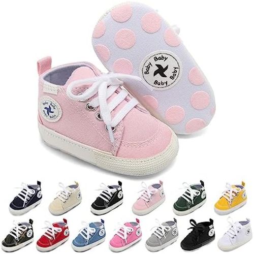 Baby Girls Boys Shoes Soft Anti-Slip Sole Newborn First Walkers High Top Canvas Denim Unisex Infant Sneaker