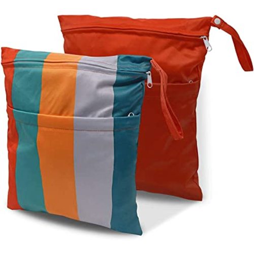 Wet Dry Bags for Diaper Bag - 2 Pack Washable Waterproof Reusable Pouch with Zipper Pocket for Cloth Diapers, Swimsuits, Pool, Beach, Dirty Clothes, Travel, Gym, Yoga Baby Stroller, Breast Pump Parts