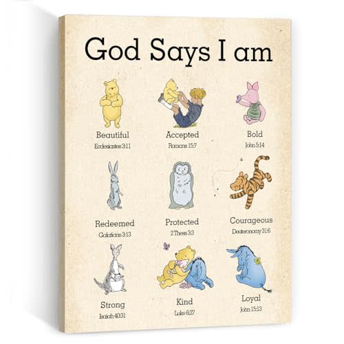 Winnie Baby Stuffs-Kids Room Decor-Biblical Affirmations for Kids Canvas Wall Art-Christian Gifts for Women-Christmas Gifts Birthday Gifts Religious Gifts