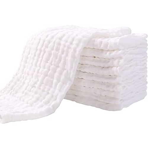 Yoofoss Muslin Burp Cloths for Baby 10 Pack 100% Cotton Baby Washcloths for Boys Girls Large 20''X10'' Super Soft and Absorbent White